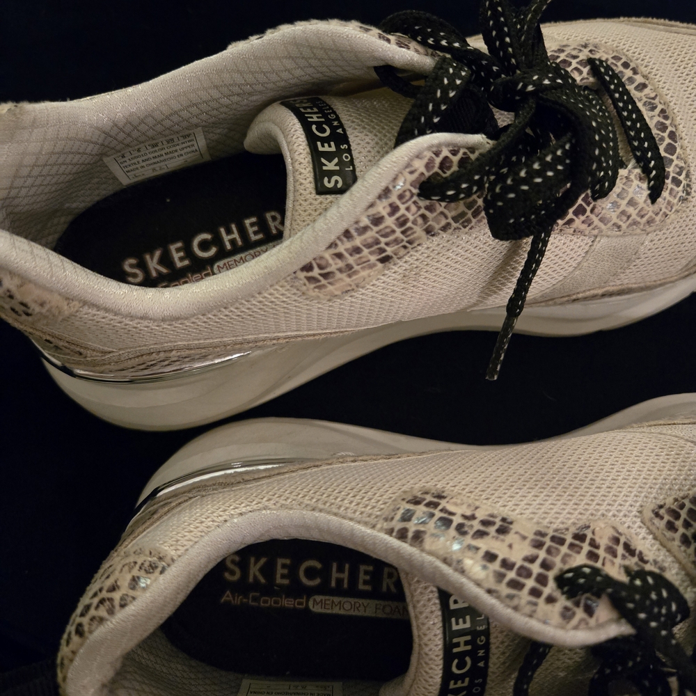 Skechers Beige Snake-Print Mesh Sneakers - Picture 5 of 10